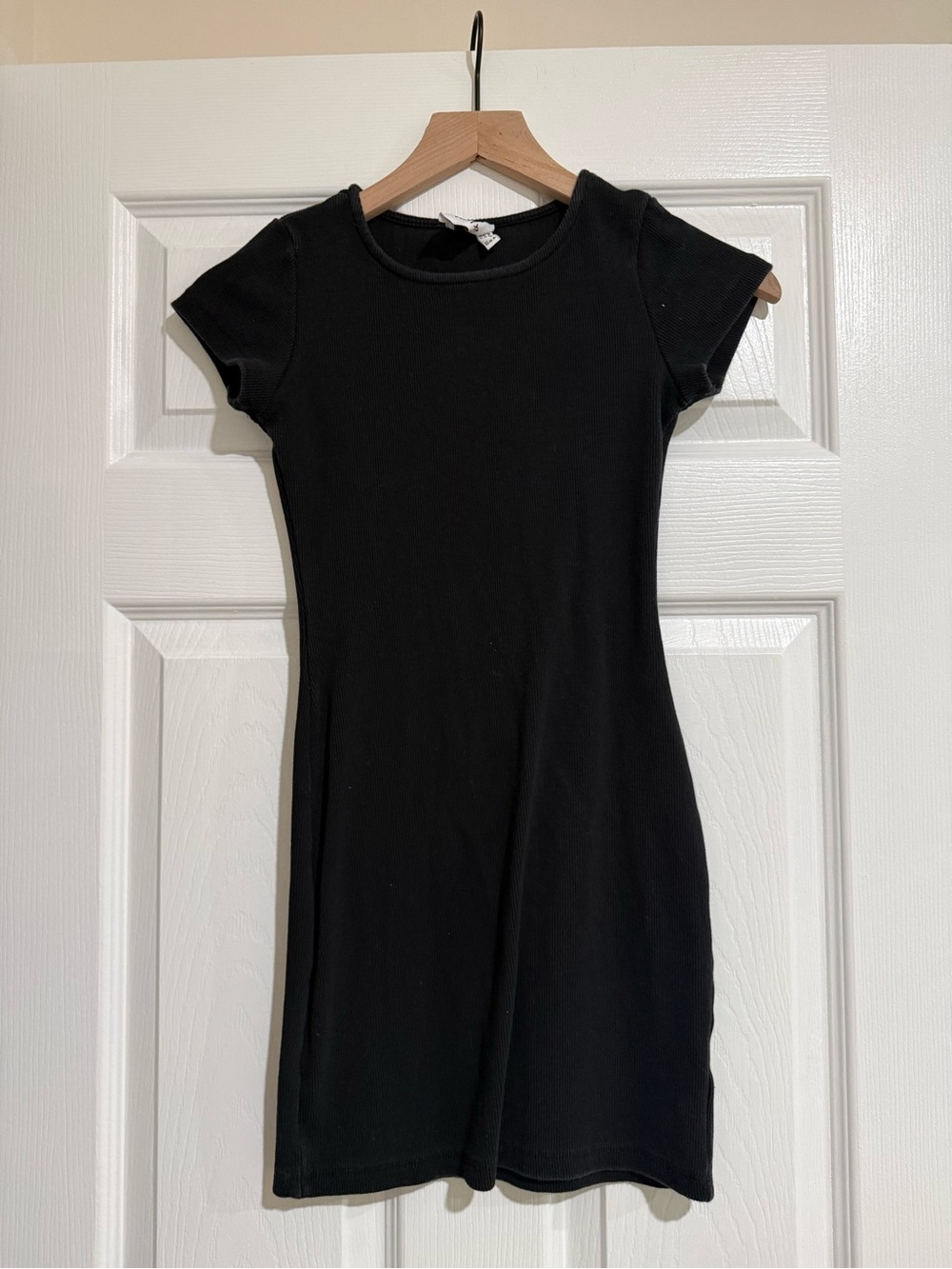 Princess Polly Black Short Sleeve Ribbed Tee Dress